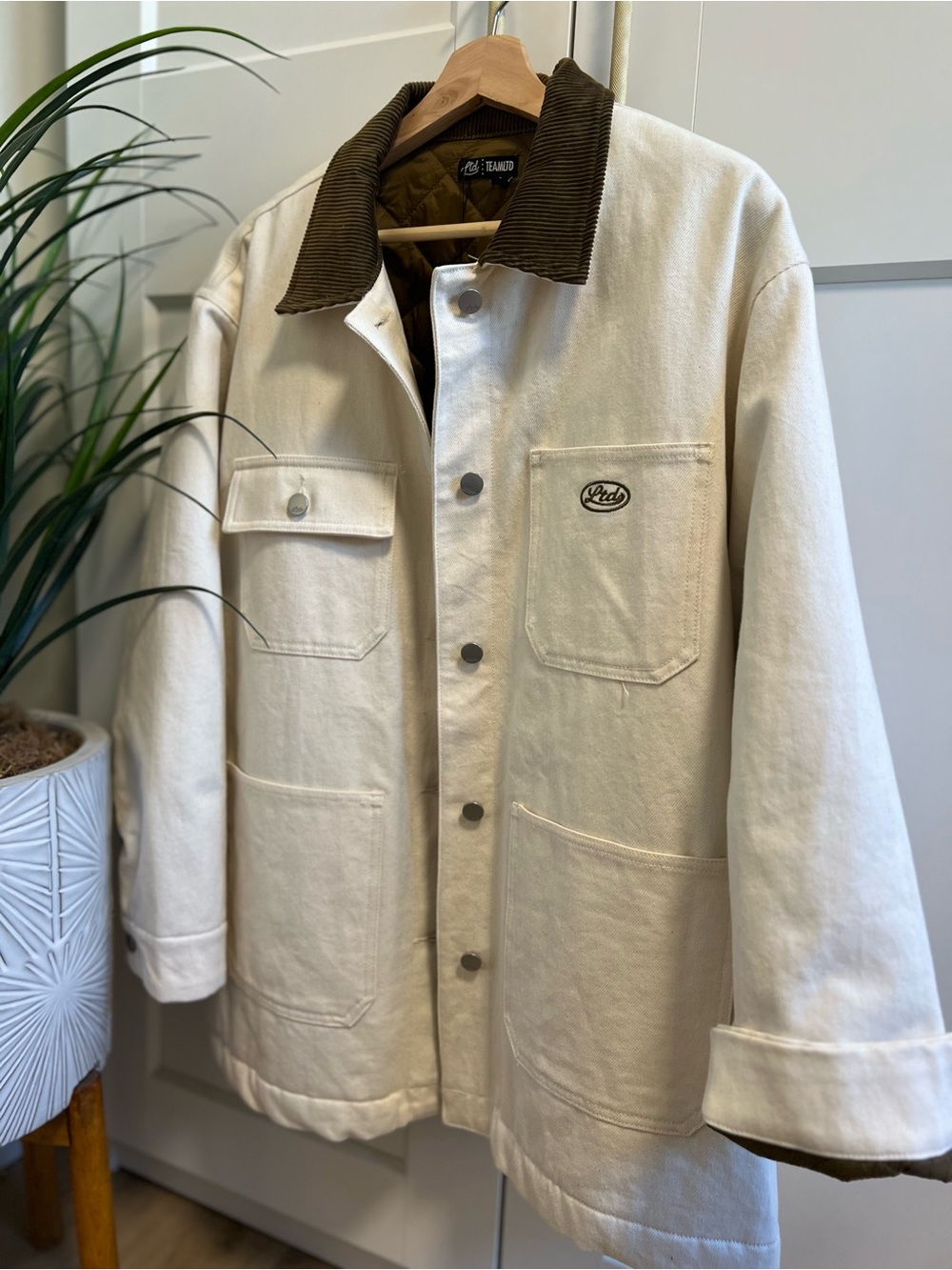 TEAMLTD Cream Canvas Workwear Jacket with Corduroy Collar